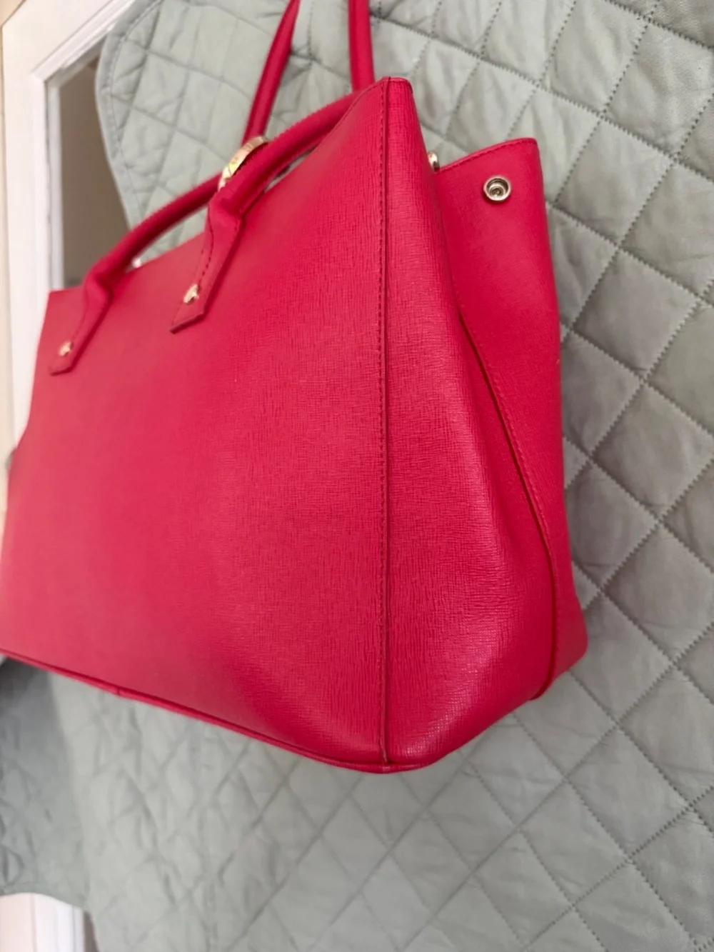 Furla Linda Saffiano Red Leather Top Handle Tote Bag Purse w/ Dustbag EUC
